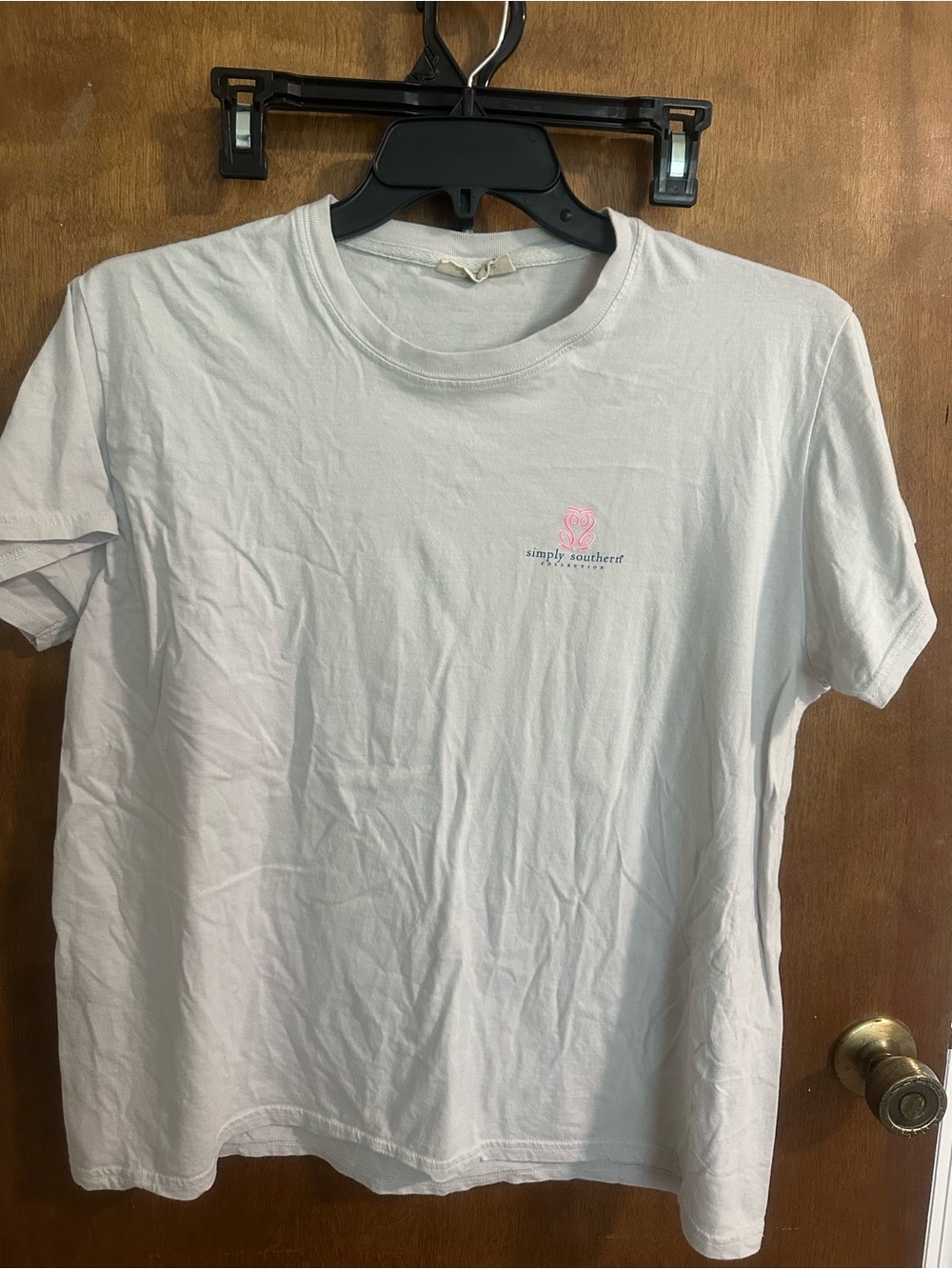 Simply Southern light gray Short Sleeve Tee with Pink Chest Logo